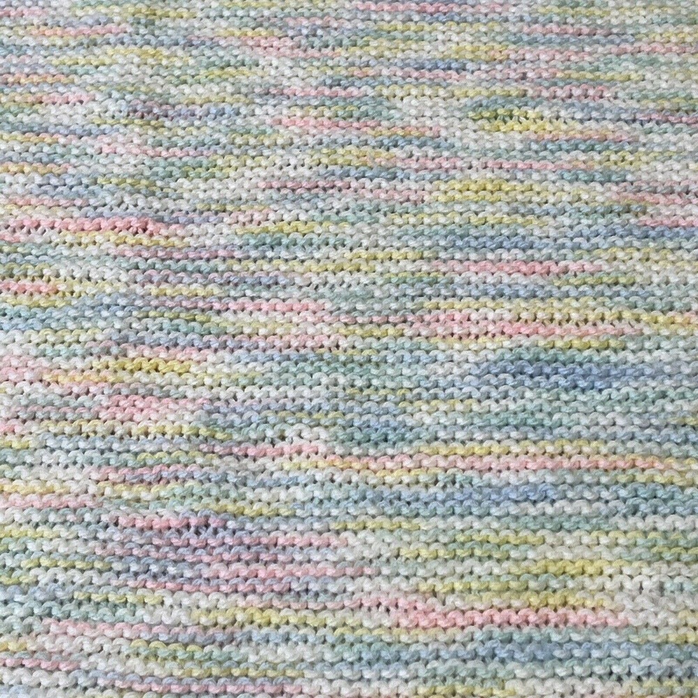 Hand Knitted Pastel Baby Blanket 44x36 Handmade Lightweight Boys Girls Crib - Picture 4 of 5